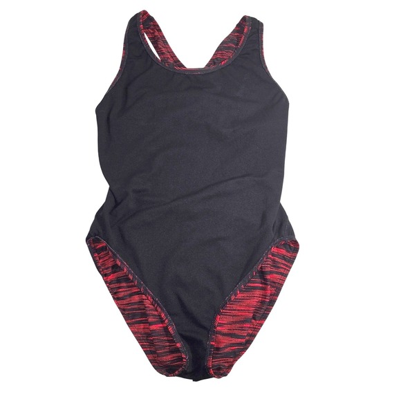 TYR Womens One Piece Swimsuit Black Red Space Dye Racerback Athletic Swimwear 10 - Picture 5 of 6